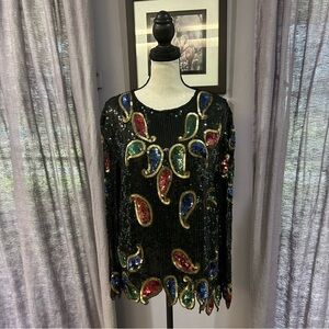 Vintage Sweet Lo Paisley Sequin Blouse